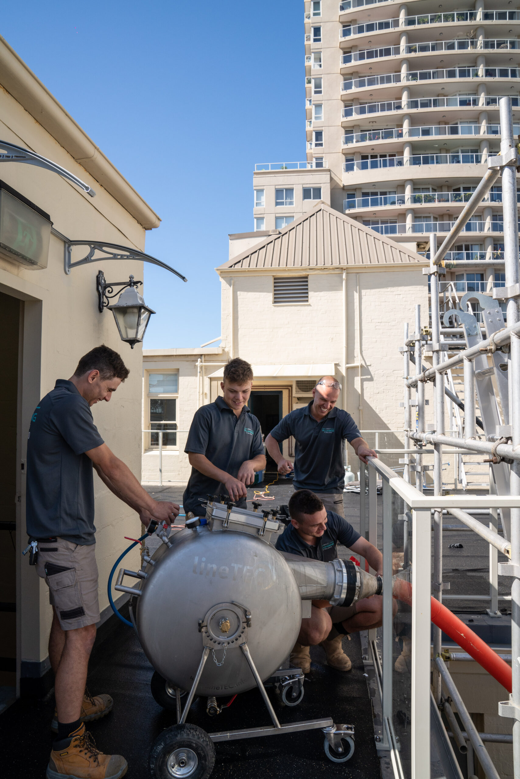 The Mint Plumbing and Relining team working on a relining job