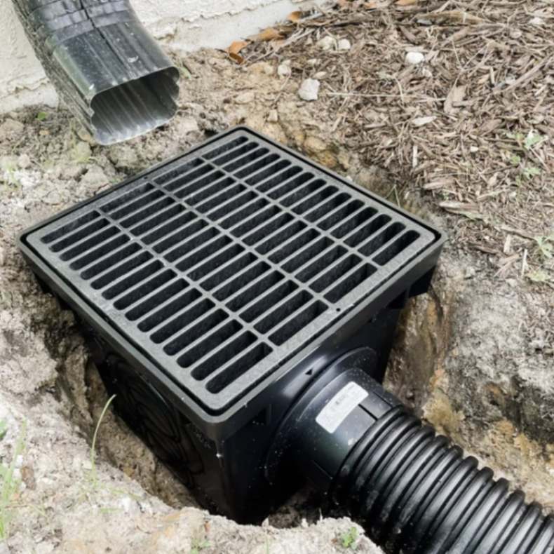 An installed drainage system, made to manage excess water.