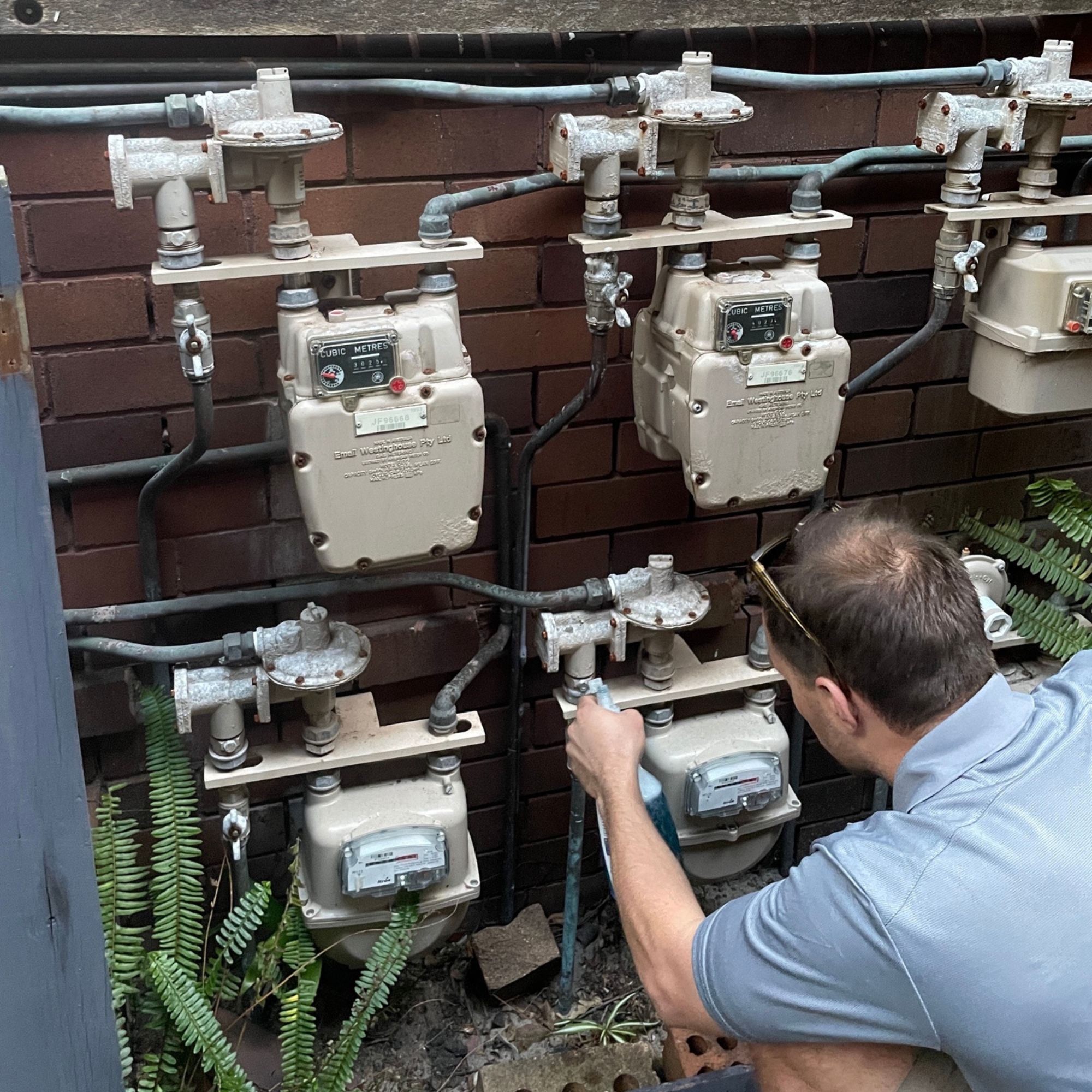 One of the Mint plumbing team inspecting a gas meter