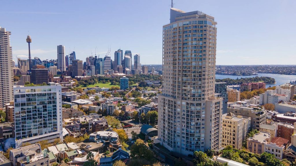 Historic buildings and vibrant street life in Darlinghurst.