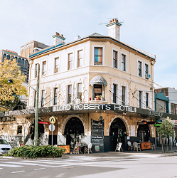 Historic buildings and vibrant street life in Darlinghurst.