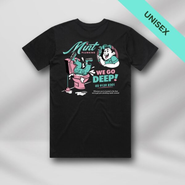 Our mint plumbing and relining merch in black, black