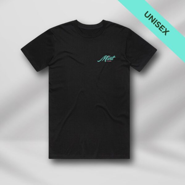 Our mint plumbing and relining merch in black, front
