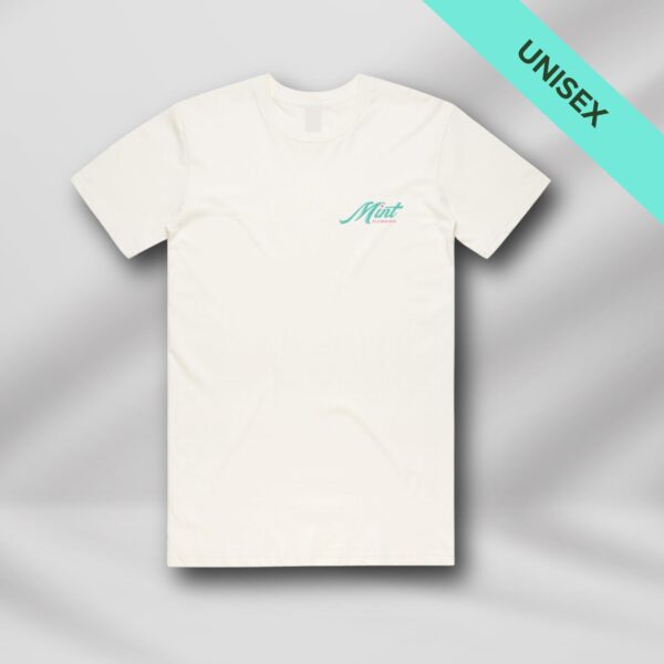 Our mint plumbing and relining merch in white, front