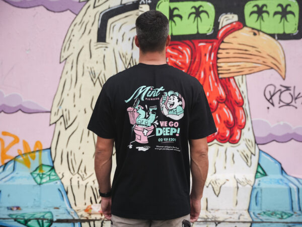 Our black t-shirt in white - back